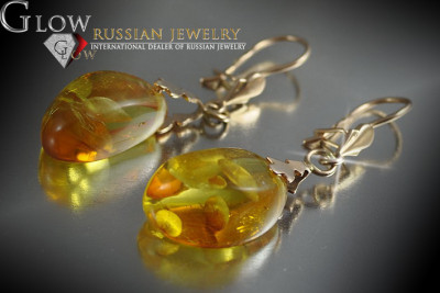 Argintul sovietic rusesc a crescut placat cu aur 925 cercei de chihlimbar veab003